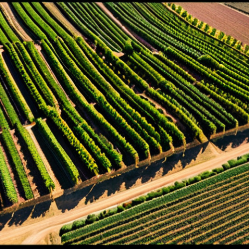 Home 7 A drone's eye view over vineyards in La Rioja, Spain, showcasing multispectral imaging highlighting areas of plant stress. Focus on the technological aspect integrated into a traditional agricultural setting.