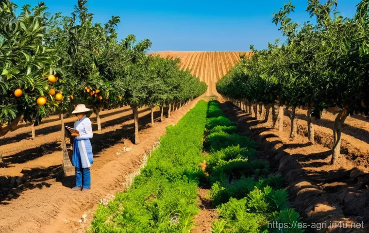 농업 디지털 패러다임 변화 - **Precision Irrigation and Sensors in a Spanish Citrus Grove**
    A vibrant, sun-drenched citrus gr...