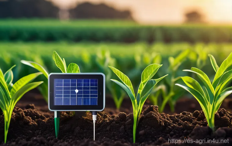 농업 스마트 워터링 시스템 - **A farmer interacting with smart irrigation controls in a thriving field:** A warm, golden hour pho...