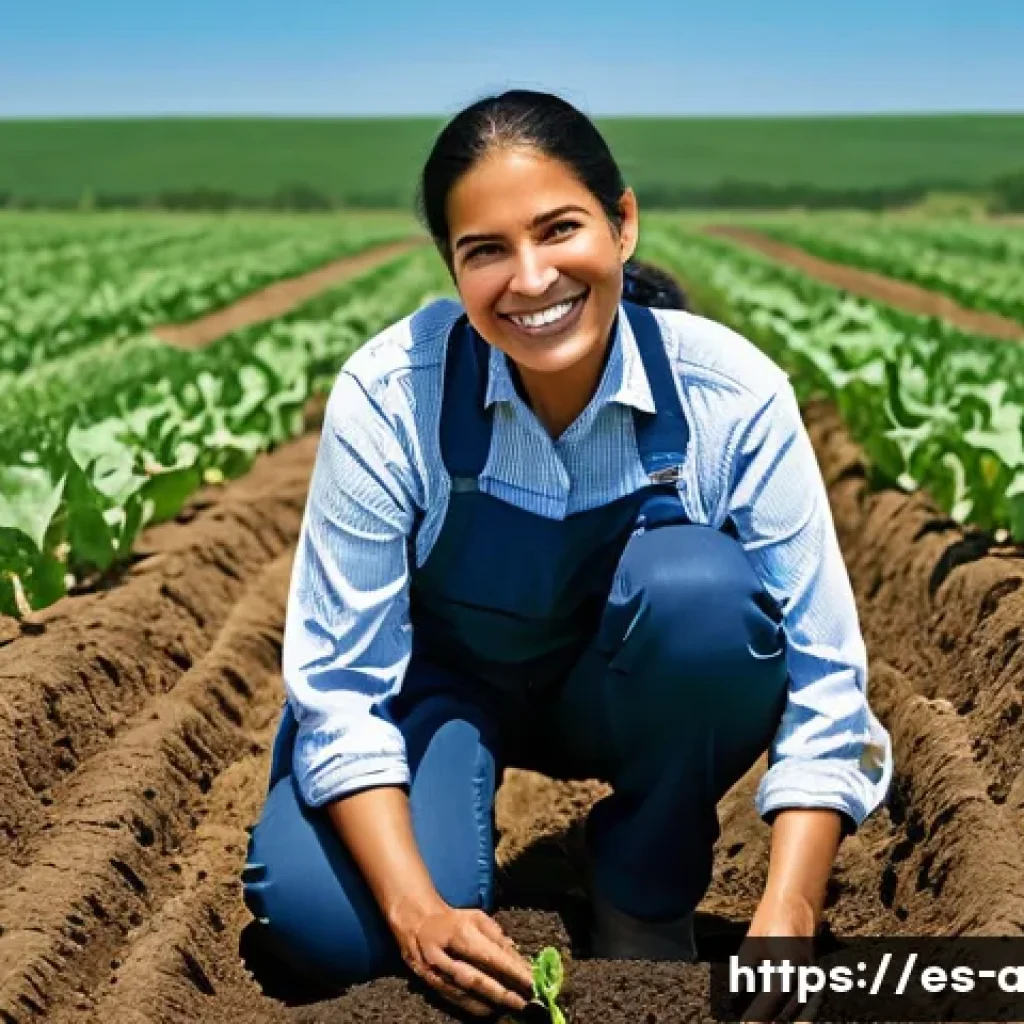 농업 생태계 보전 정책 - A serene and vibrant outdoor scene depicting a wise, smiling Hispanic female farmer in her 60s. She ...
