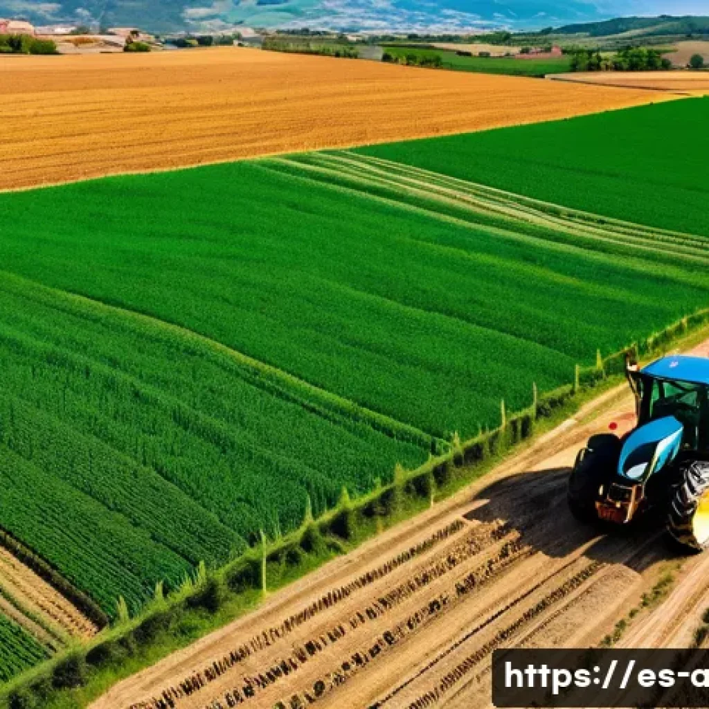 농업 관련 국가 정책 변화 - A vibrant rural farm scene in Spain showcasing a modern tractor equipped with GPS technology working...