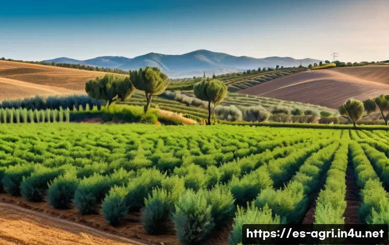 농업 인공지능 활용 - A modern agricultural field at sunrise with farmers monitoring real-time soil moisture sensors and w...