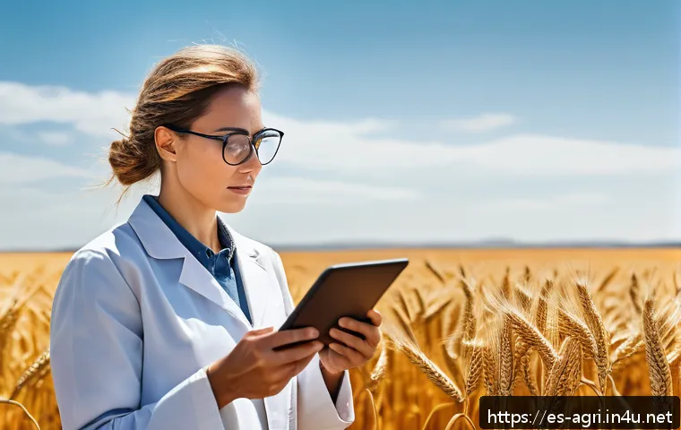 농업 생명공학 활용 사례 - A vibrant agricultural field in Spain showcasing drought-resistant genetically edited wheat crops un...