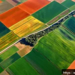 농업 원격 감지 기술 연구 - A vibrant aerial view of a large Spanish agricultural landscape in Andalusia, showcasing diverse cro...