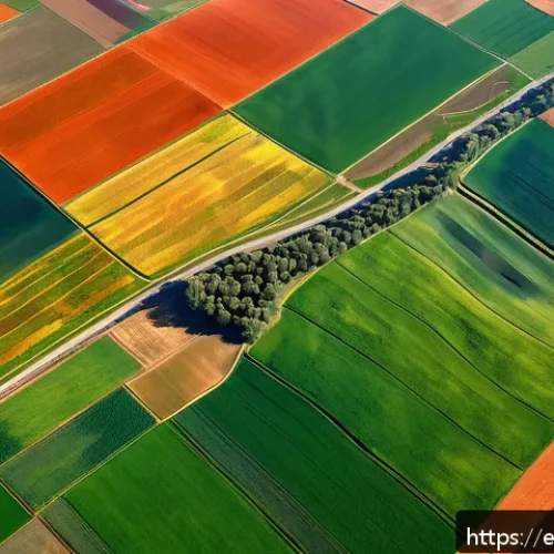 농업 원격 감지 기술 연구 - A vibrant aerial view of a large Spanish agricultural landscape in Andalusia, showcasing diverse cro...